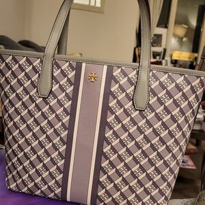Tory Burch Canvas Tote with leather trims